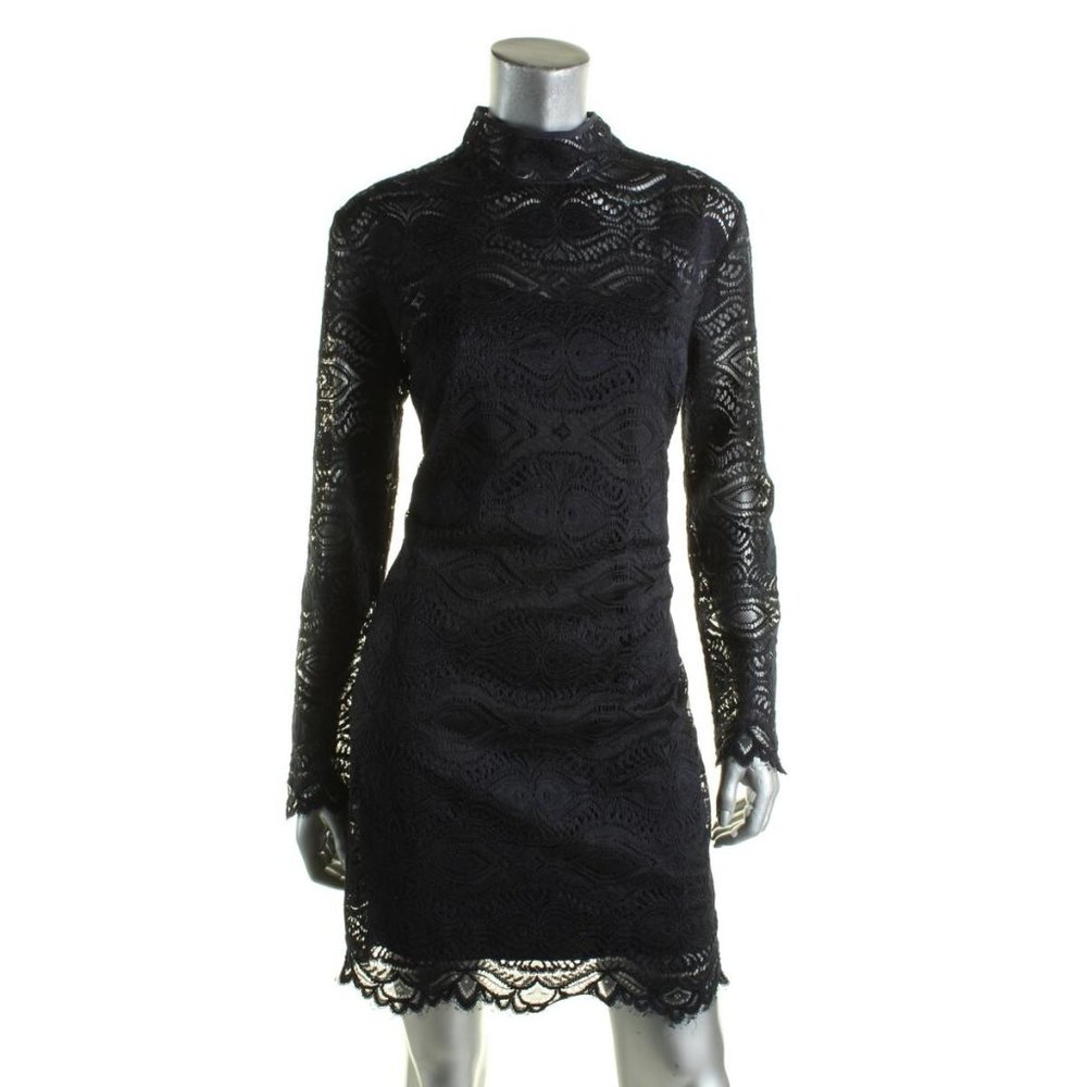 WAYF Navy Mock Neck Lace Minidress